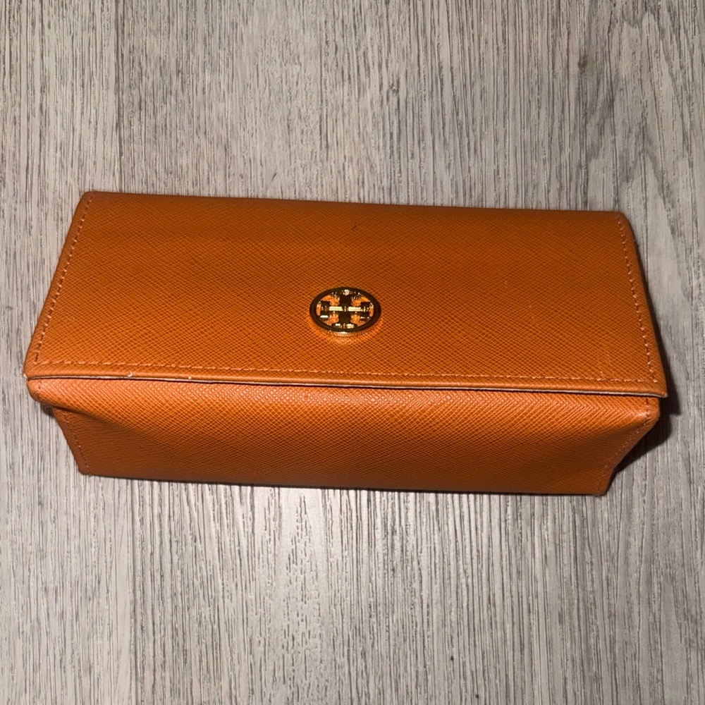 Tory Burch Orange Saffiano Leather Eyewear Case with Gold Logo
